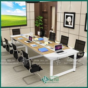 Bàn họp chân sắt mặt phối 2 mầu KT 1m4x3m6