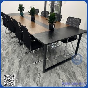 Bàn họp chân sắt mặt phối 2 mầu KT 1m4x3m6