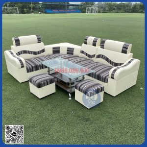 Sofa giá rẻ mẫu góc da pha nỉ họa tiết vằn trắng đen