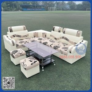 Sofa góc da pha nỉ giá rẻ họa tiết hoa cúc