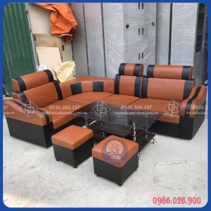 Sofa da góc NÂU ĐEN giá rẻ