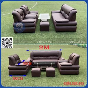 Sofa bọc da văng bành dài màu nâu đậm