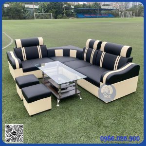 Sofa góc da màu đen tay tròn giá rẻ (SFG-01)