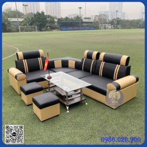 Sofa góc da màu đen tay tròn giá rẻ (SFG-01)