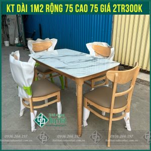 Bàn ghế ăn giá rẻ gỗ tự nhiên mặt giả đá (BAN-02)