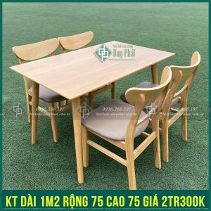 Bộ bàn ăn giá rẻ cabin 4 ghế màu tự nhiên kt 75x1m2 cao 75cm (BAN-12)