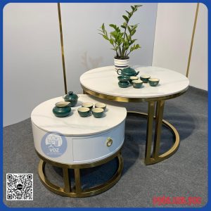 Bàn trà đôi mặt đá tròn có ngăn kéo – (BSFDP3000)