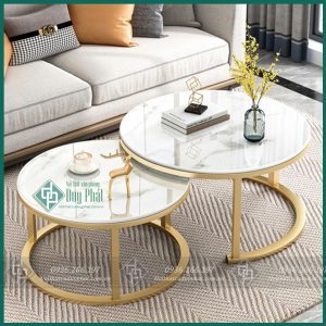 Bàn Sofa Đôi Mặt Đá Tròn – (BSFDP25)