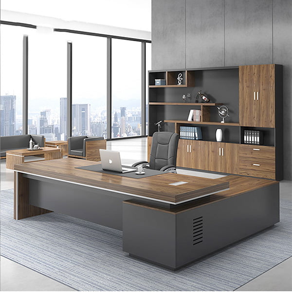 Bàn giám đốc góc L tích hợp tủ phụ