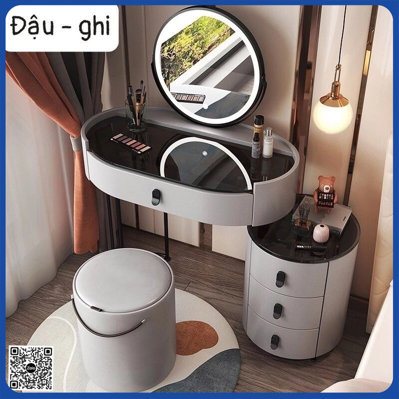 Bàn trang điểm thông minh VOZ - Mẫu Đậu trắng, ghi gương đèn led đổi màu, đôn ghế thông minh Bàn trang điểm thông minh VOZ - Mẫu Đậu trắng, ghi gương đèn led đổi màu, đôn ghế thông minh