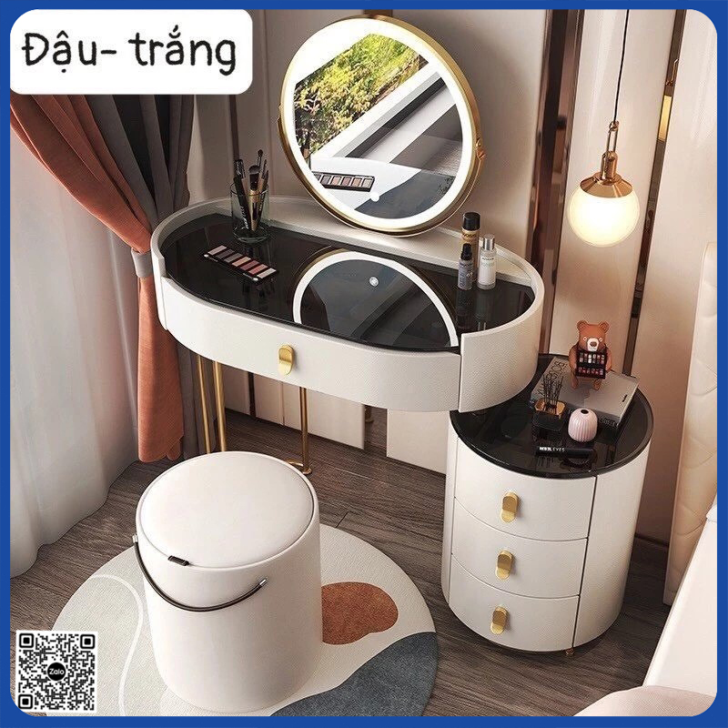 Bàn trang điểm thông minh VOZ - Mẫu Đậu trắng, ghi gương đèn led đổi màu, đôn ghế thông minh Bàn trang điểm thông minh VOZ - Mẫu Đậu trắng, ghi gương đèn led đổi màu, đôn ghế thông minh