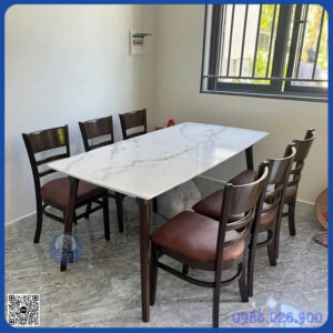 Bộ bàn ăn giá rẻ 6 ghế màu nâu mặt giả đá (BAN-04) Bộ bàn ăn giá rẻ 6 ghế màu nâu mặt giả đá (BAN-04)
